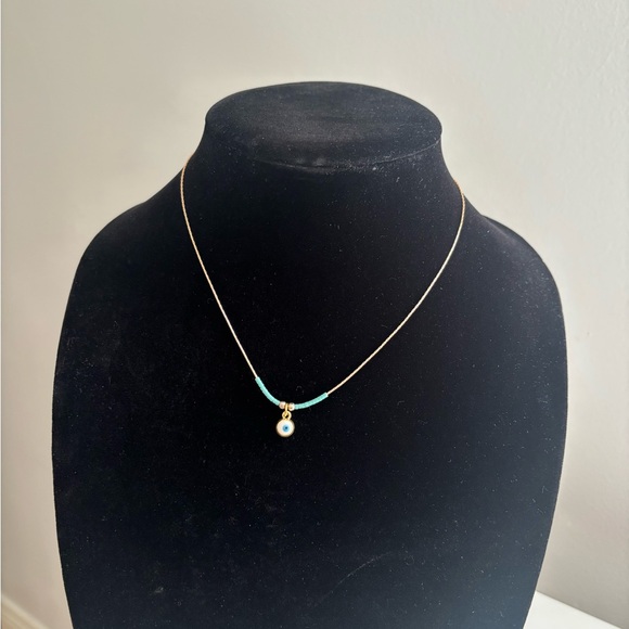 Gold Chain Necklace with Turquoise Beads and Pearl Pendant - Picture 7 of 7